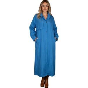 NOS Vintage Henry Grethel‎ Blue Nylon Duster Trench Coat – Size 16 Cobalt Blue
